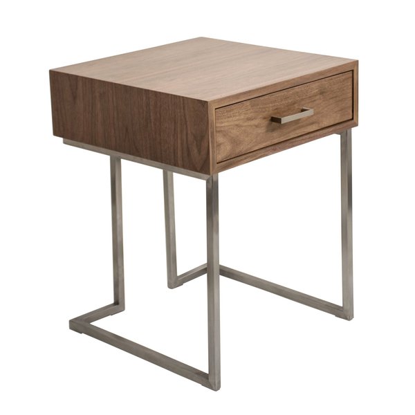 Lumisource Roman End Table in Walnut Wood and Stainless Steel TBE-RMN WL+SS